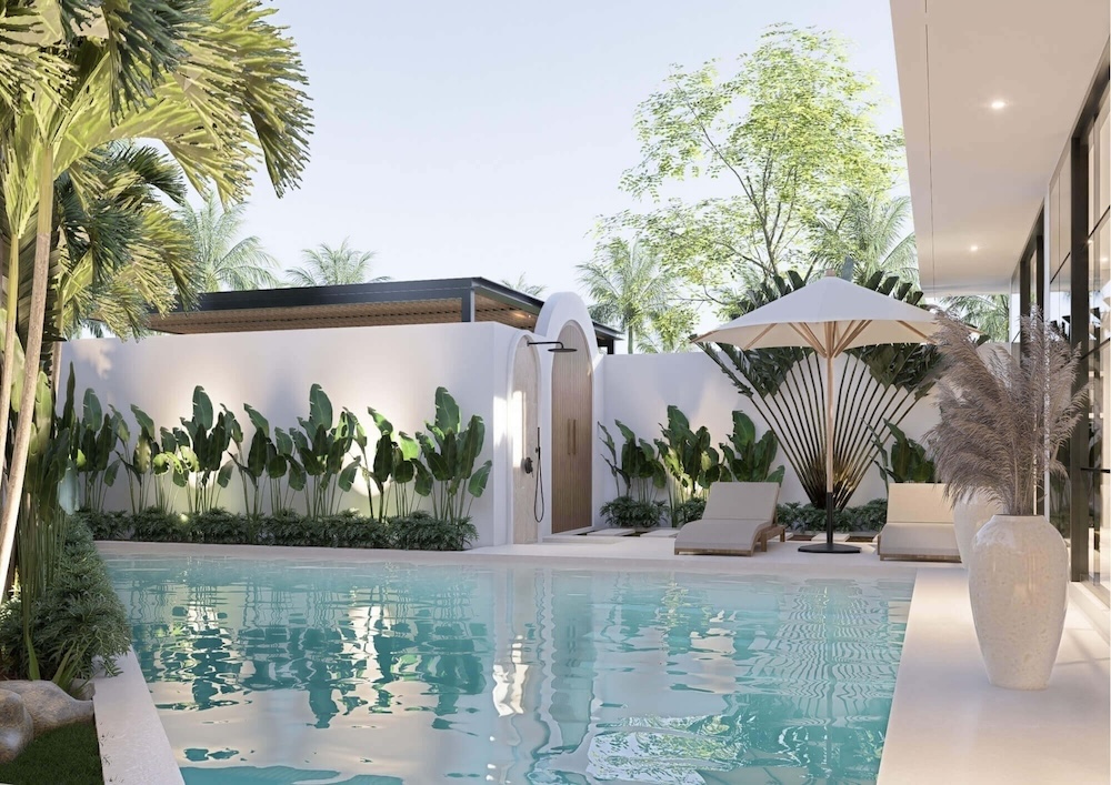 Backyard swimming pool and barbecue area