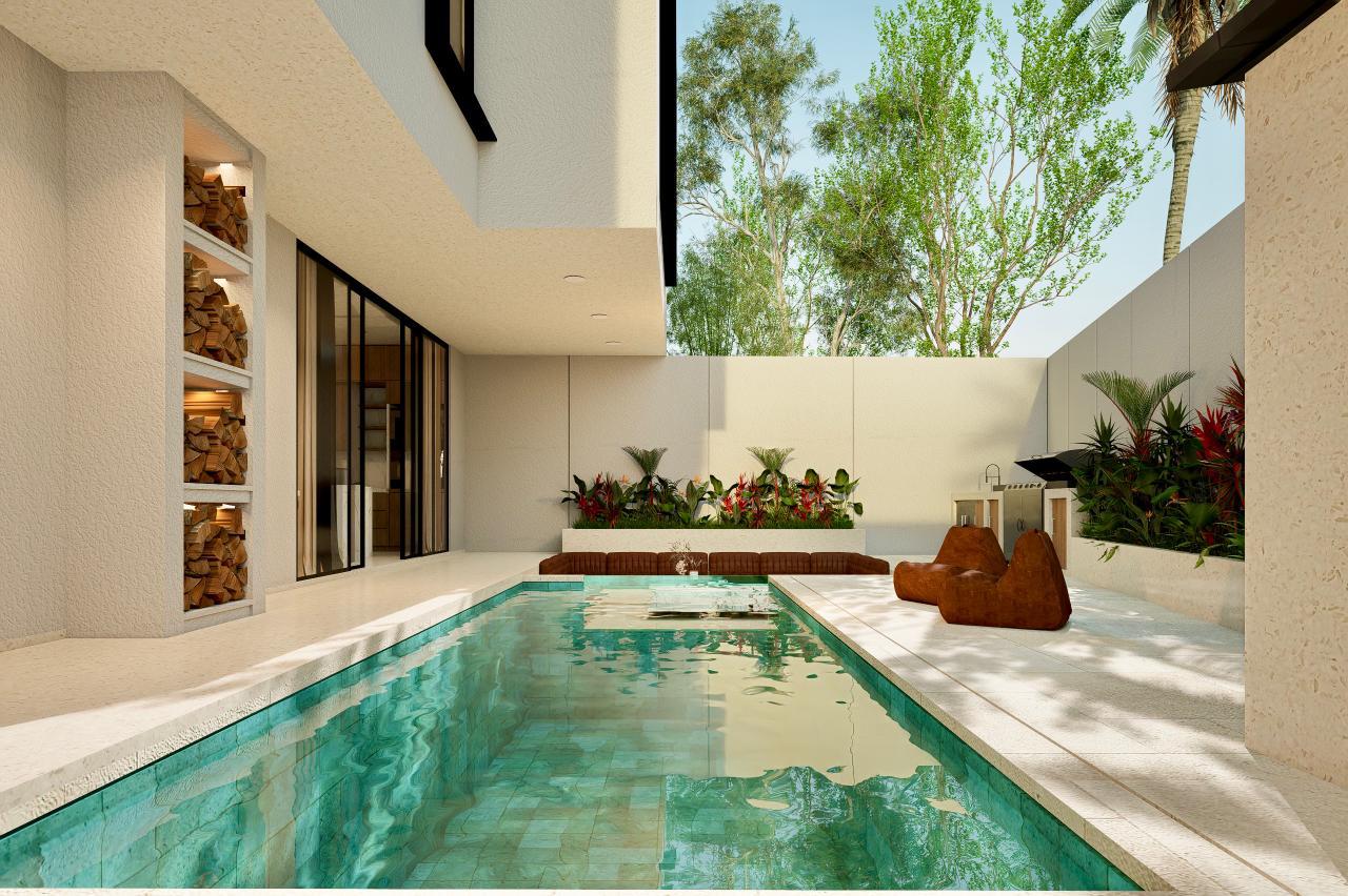 Backyard swimming pool and barbecue area