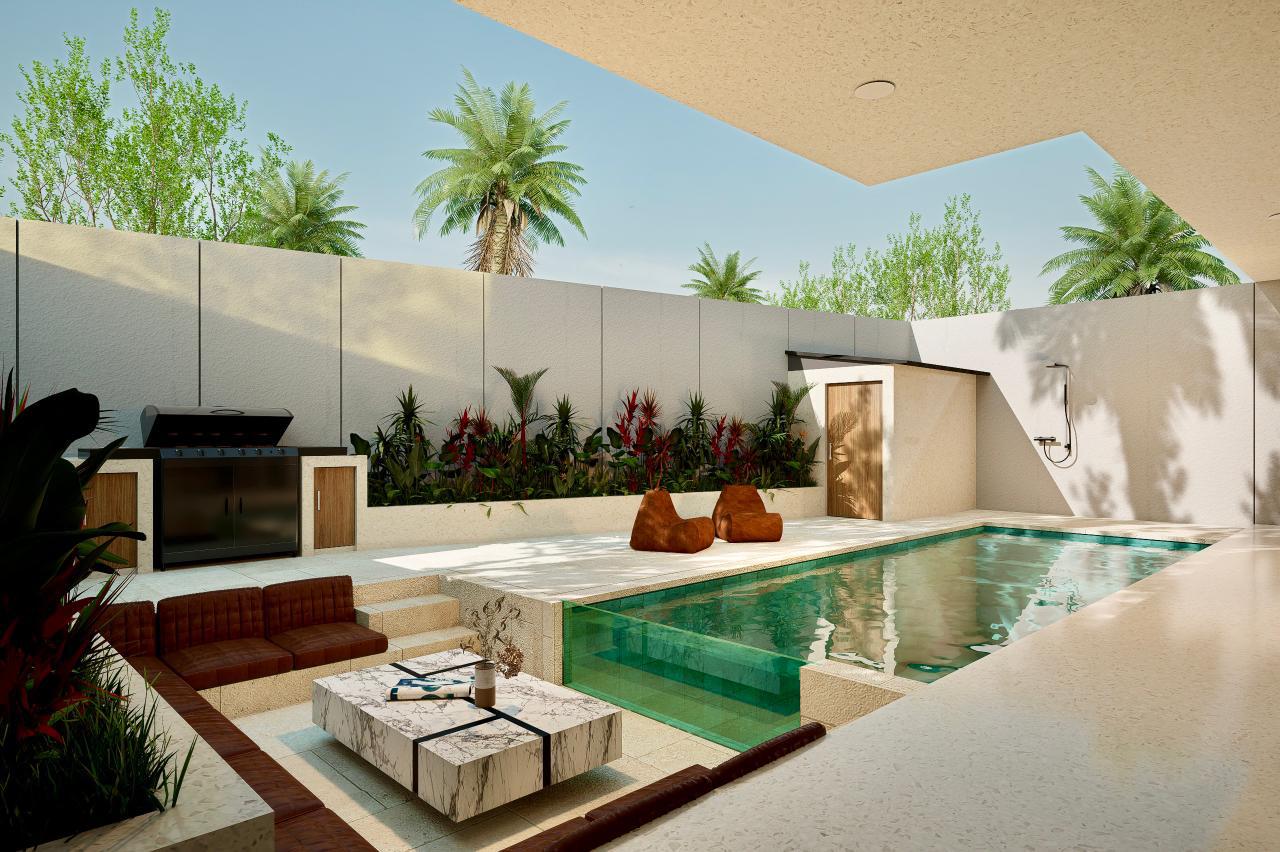Private swimming pool and landscaped garden at Prestige Ungasan Villa