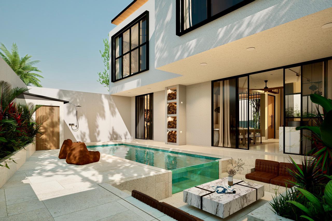 Poolside terrace and landscaped courtyard