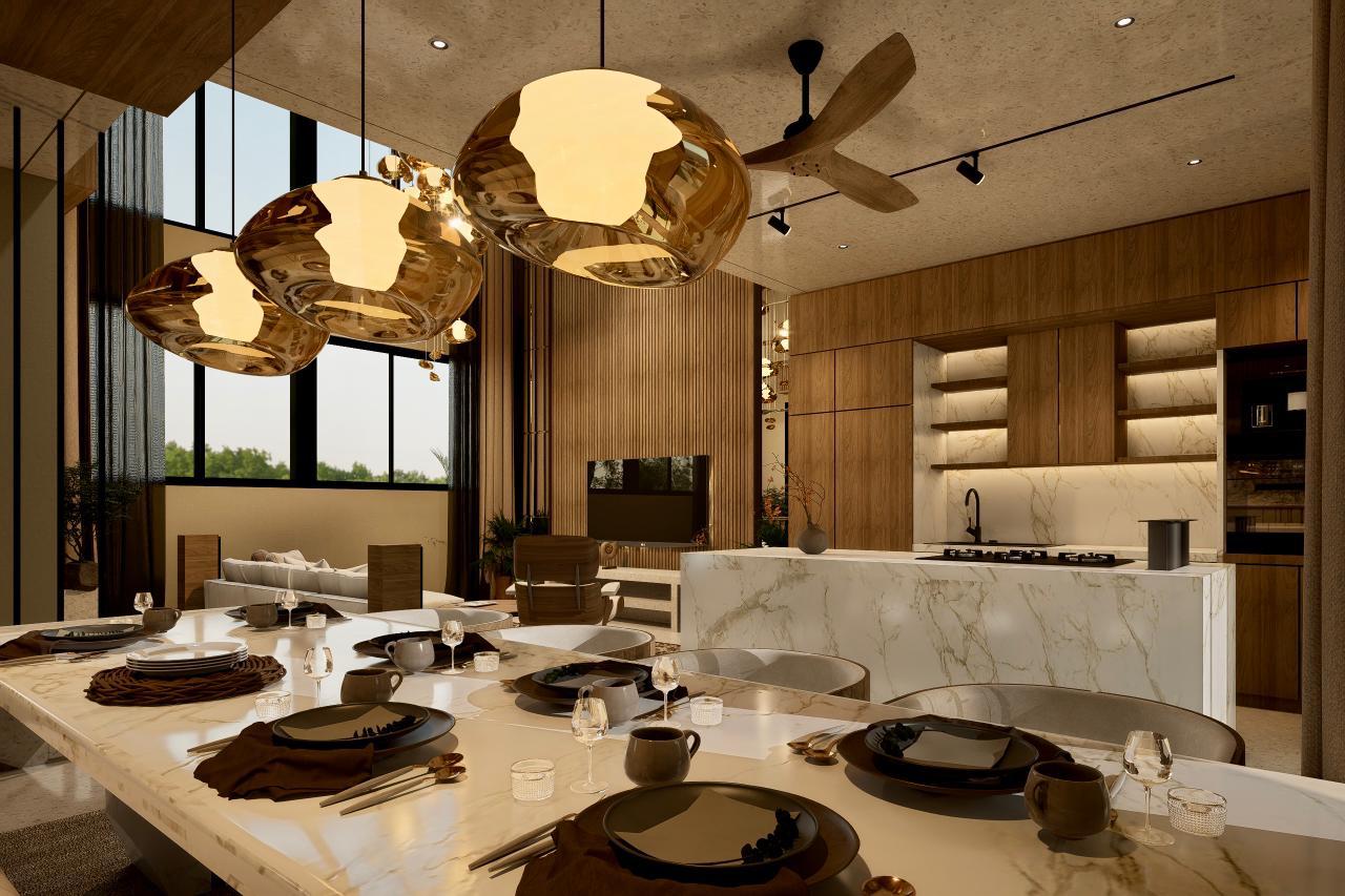 Open-plan dining room and modern kitchen