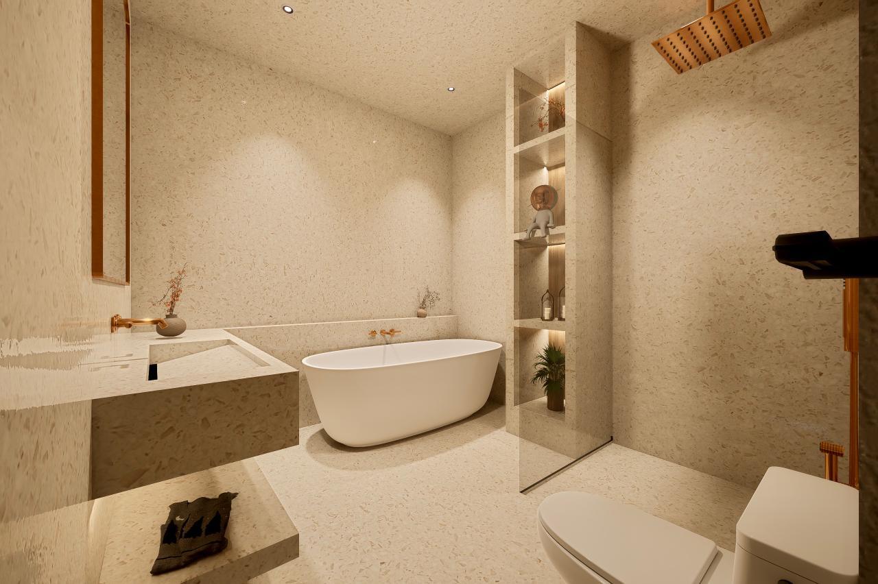 Master bathroom with bathtub