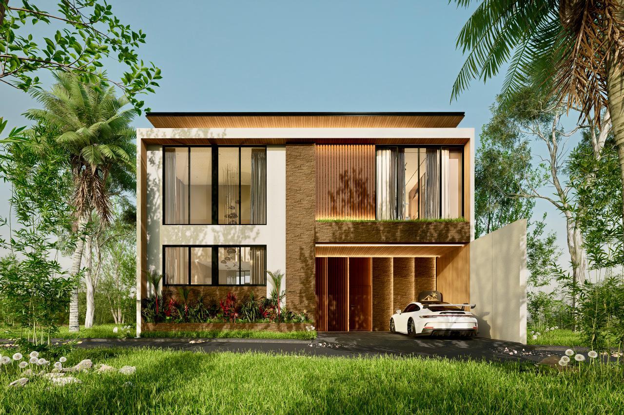 Prestige Ungasan Villa exterior at sunset