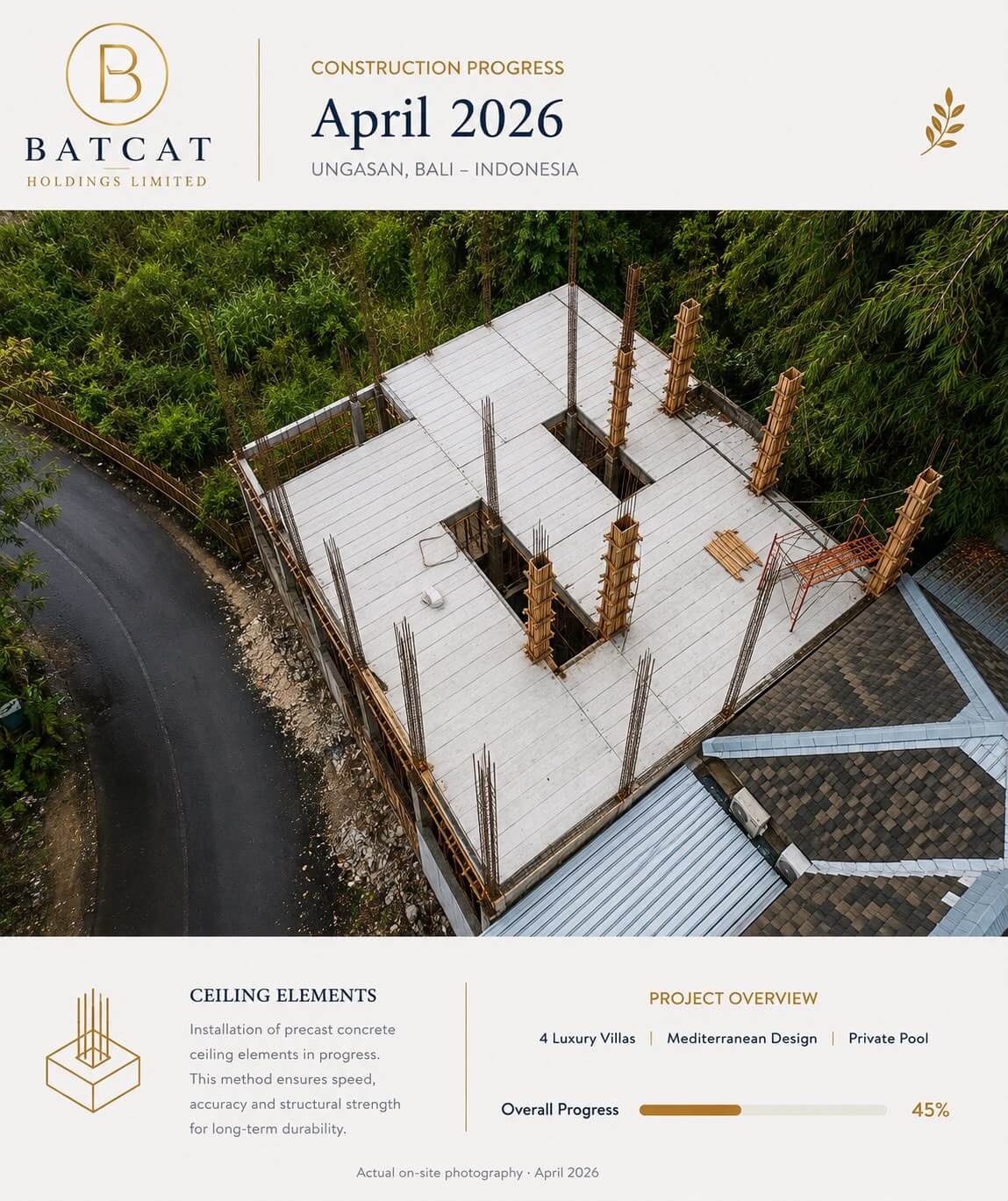 Prestige Ungasan Villa concrete installation progress in April 2026