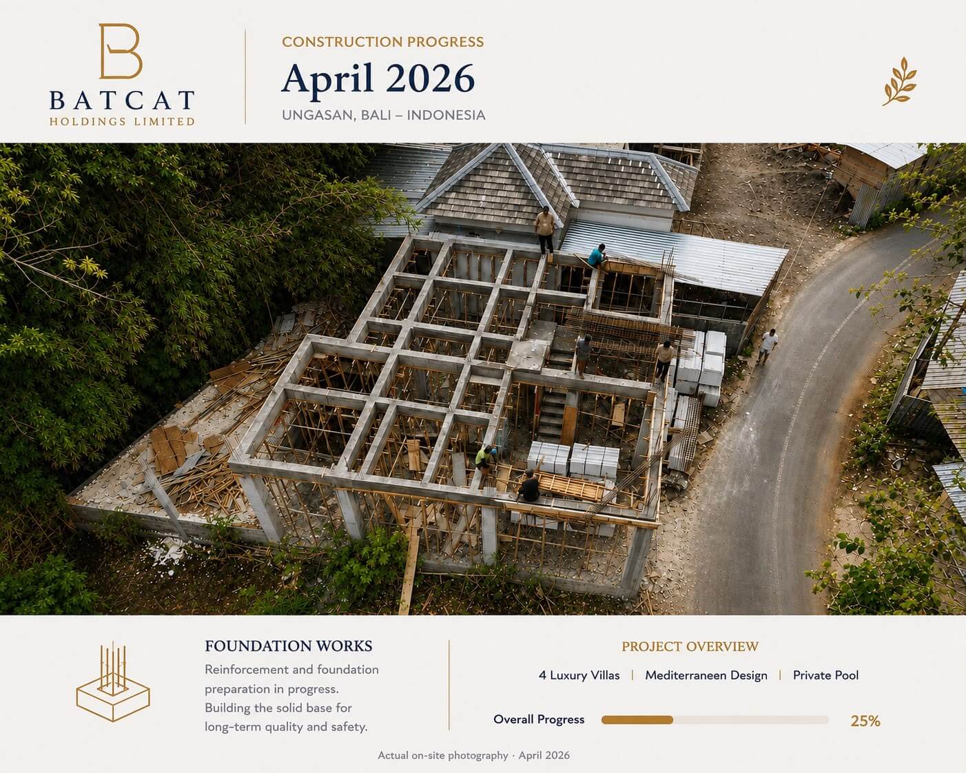 Prestige Ungasan Villa structural progress in April 2026