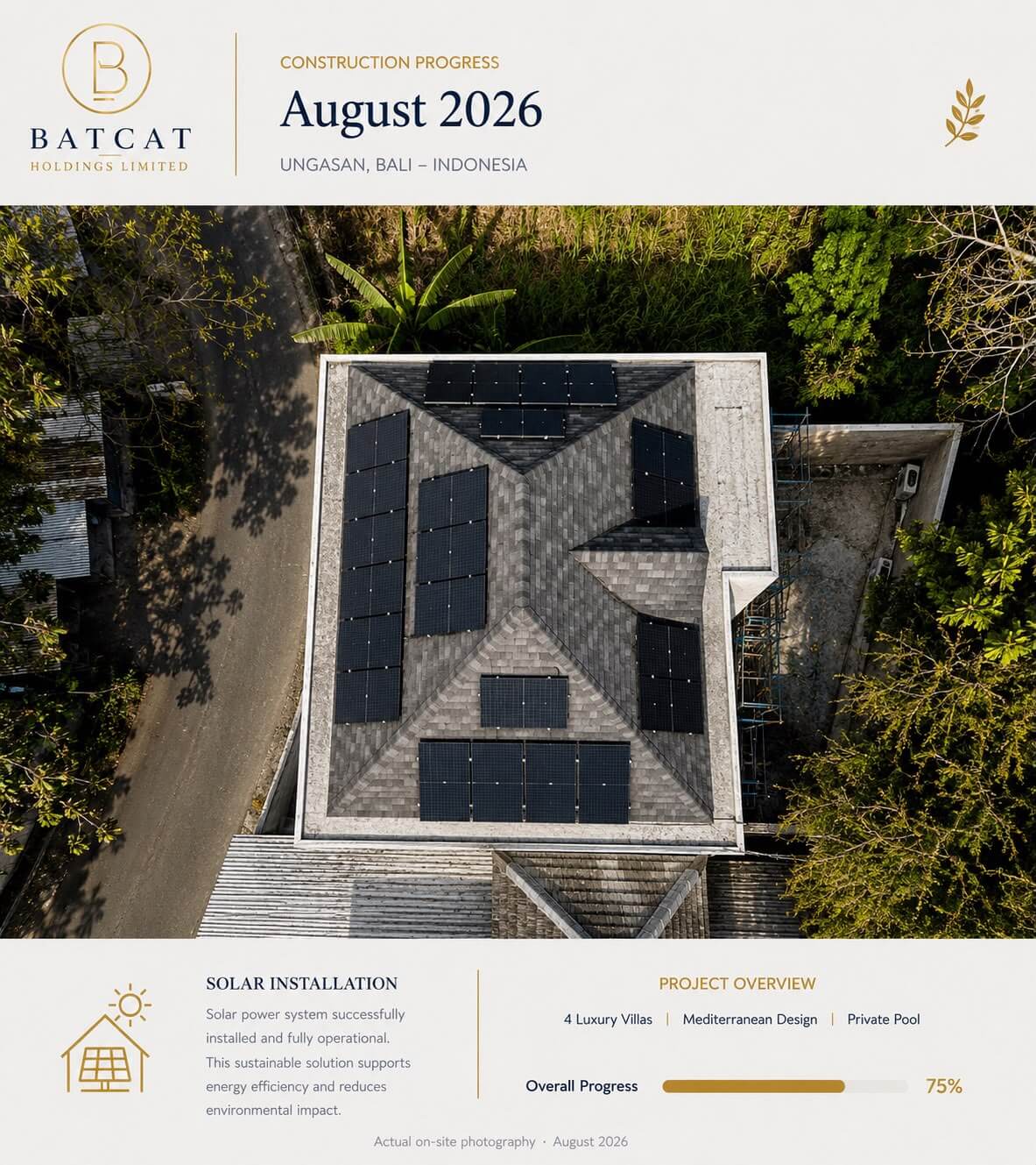 Solar panel installation at Prestige Ungasan Villa in August 2026